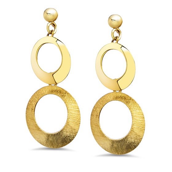 14k Gold Polished and Scratch Finish Circle Post Earrings 14k Gold Polished and Scratch Finish Circle Post Earrings